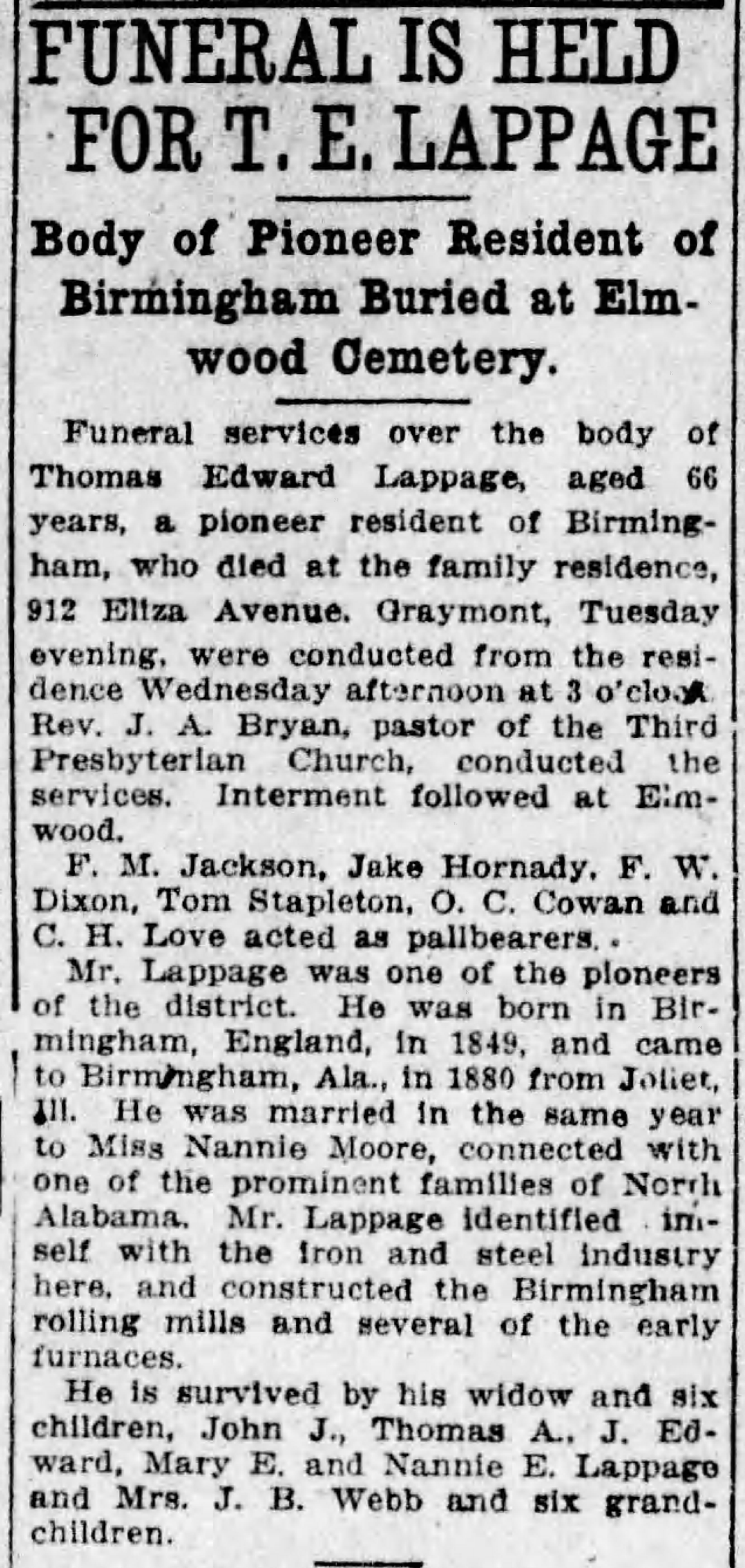 T.E. Lappage obituary